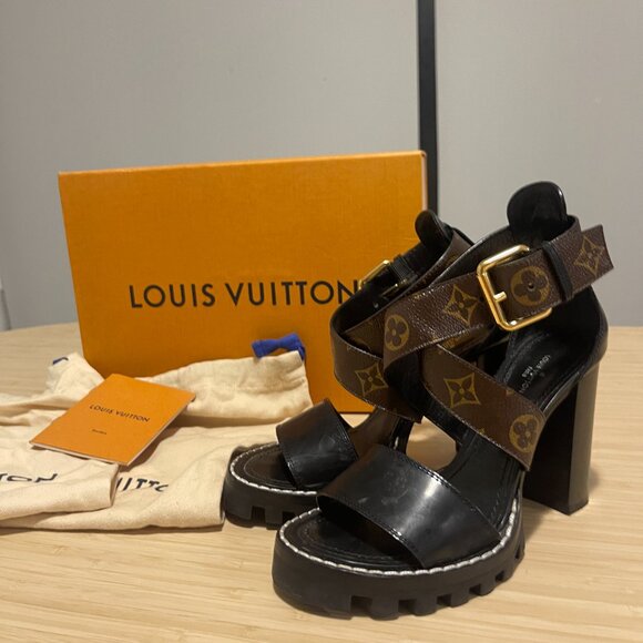 Louis Vuitton Black & Monogram Canvas Heels Star Trail Sandals Size 36 - Picture 9 of 10